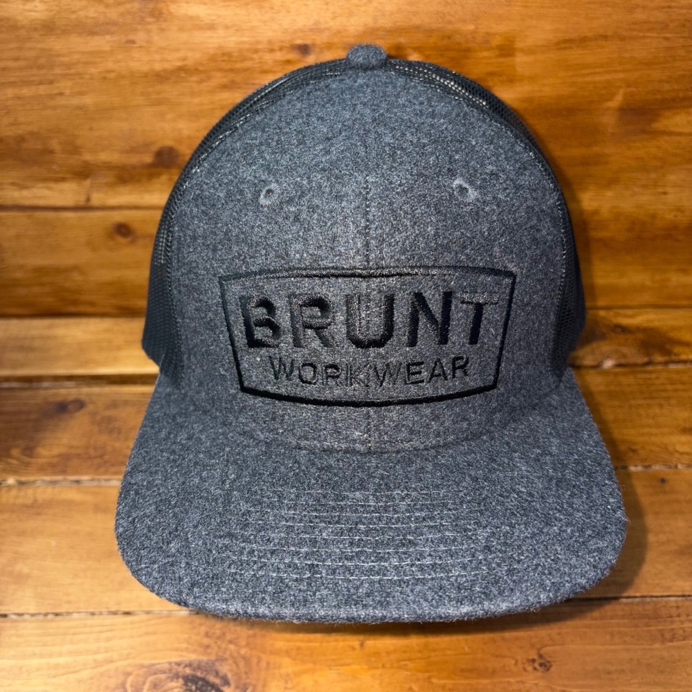 BRUNT Workwear Box Hat Mens OSFA Grey Black Mesh Back Snapback Trucker Cap